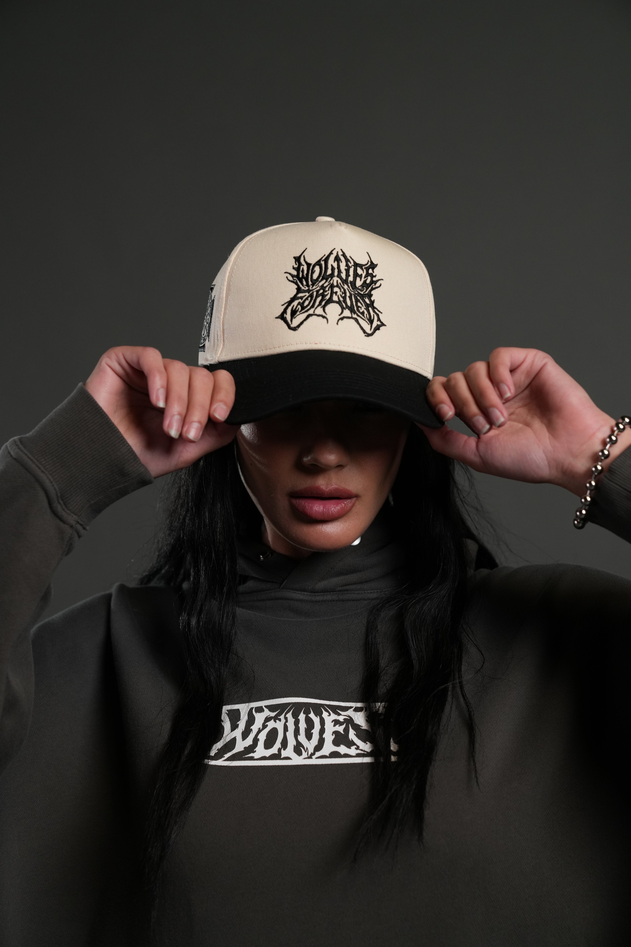 Sheer Loyalty 5 Panel Hat in Cream/Black