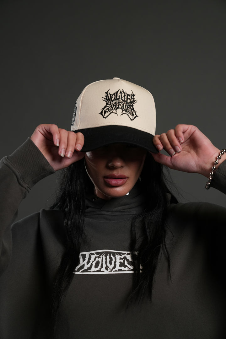 Sheer Loyalty 5 Panel Hat in Cream/Black