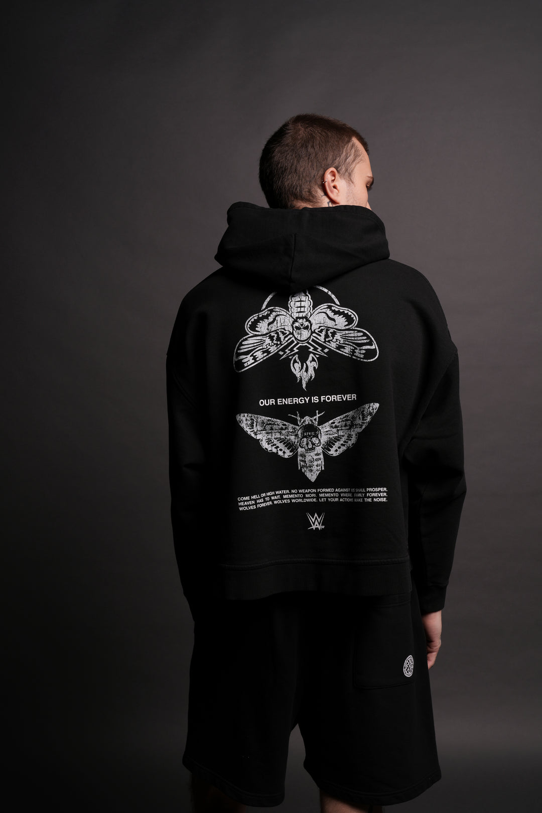 Moth Forever "Grunge" Box Cut Hoodie in Black