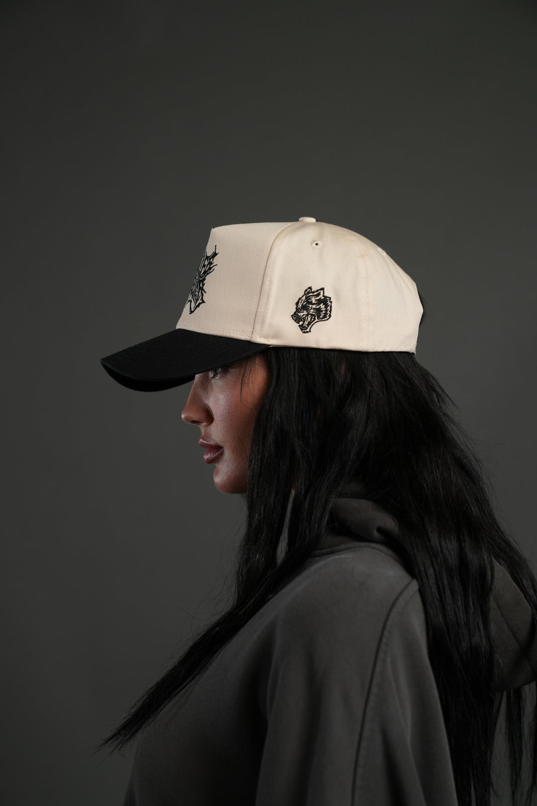 Sheer Loyalty 5 Panel Hat in Cream/Black