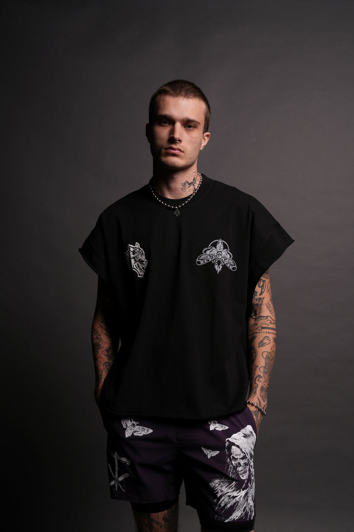 Moth Forever "Grunge" Cut Off Tee in Black