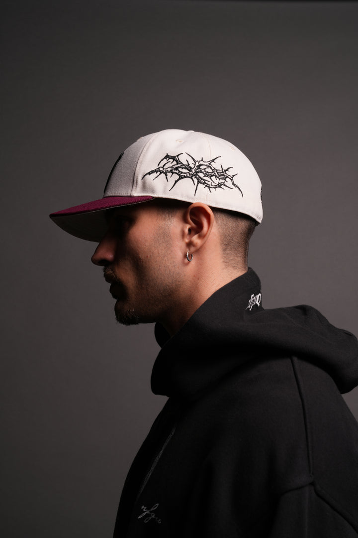 Thorns Fitted Cap in Cream/Oxblood