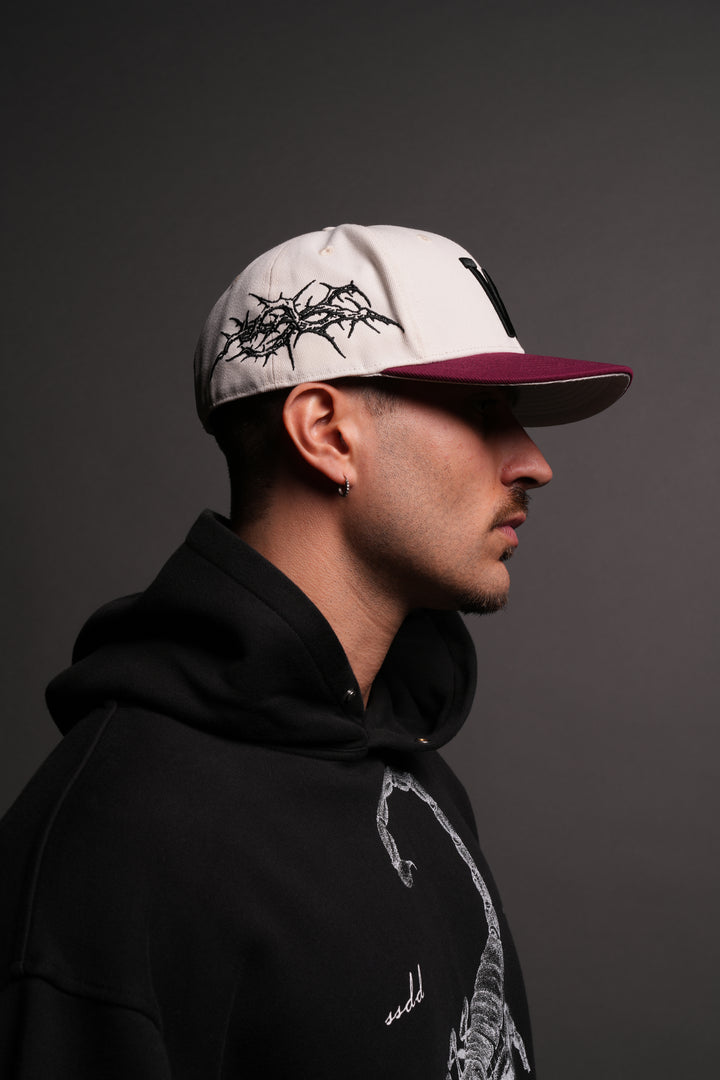 Thorns Fitted Cap in Cream/Oxblood