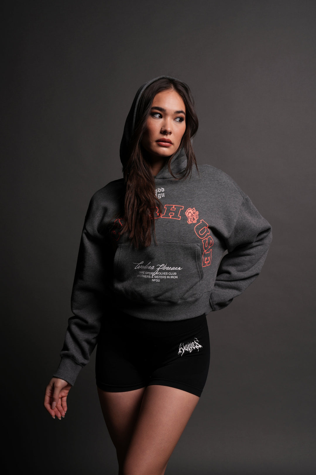 Powerhouse Wolves "Owen" (Cropped) Hoodie in Darc Heather Gray