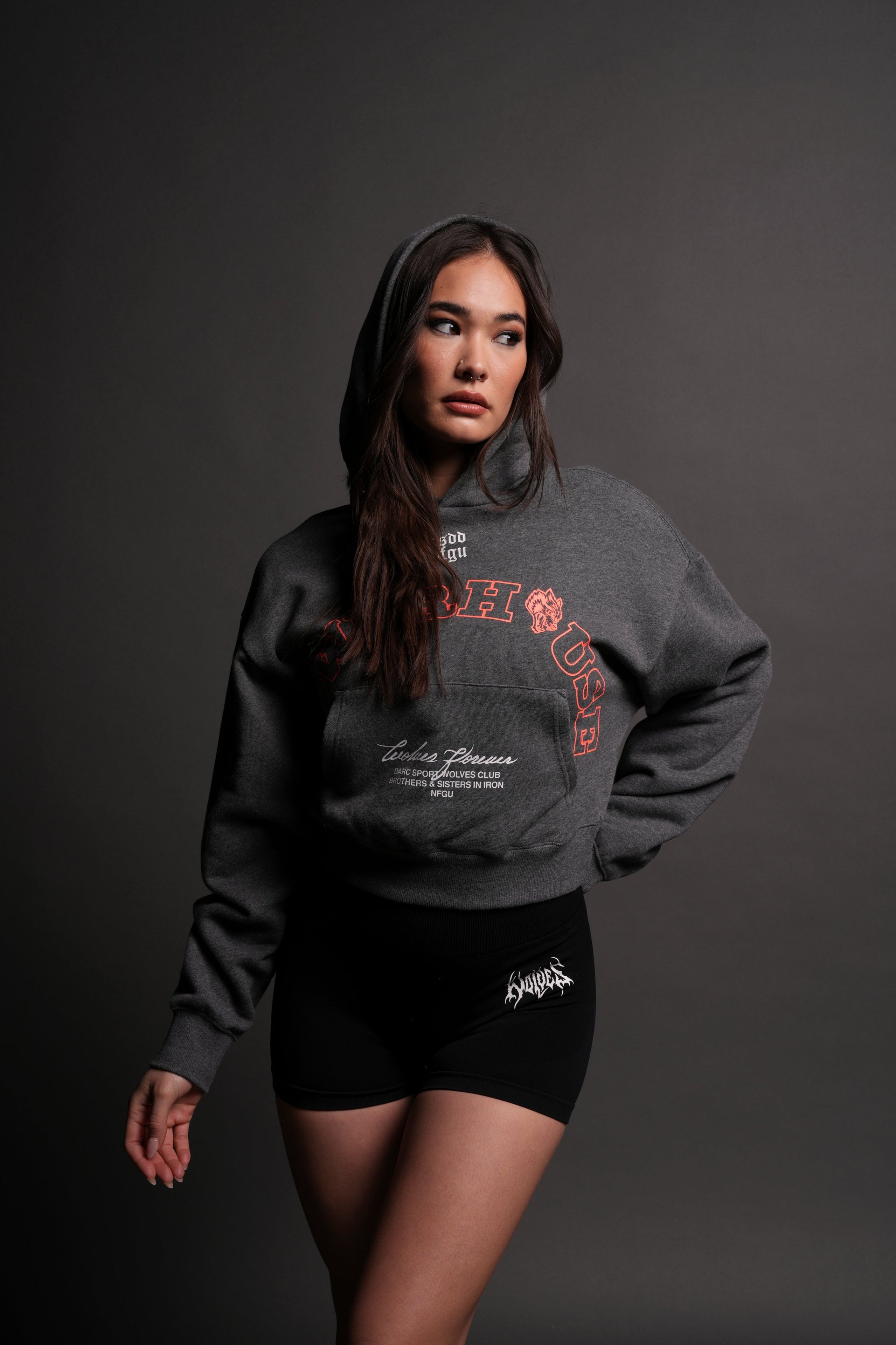 Powerhouse Wolves "Owen" (Cropped) Hoodie in Darc Heather Gray