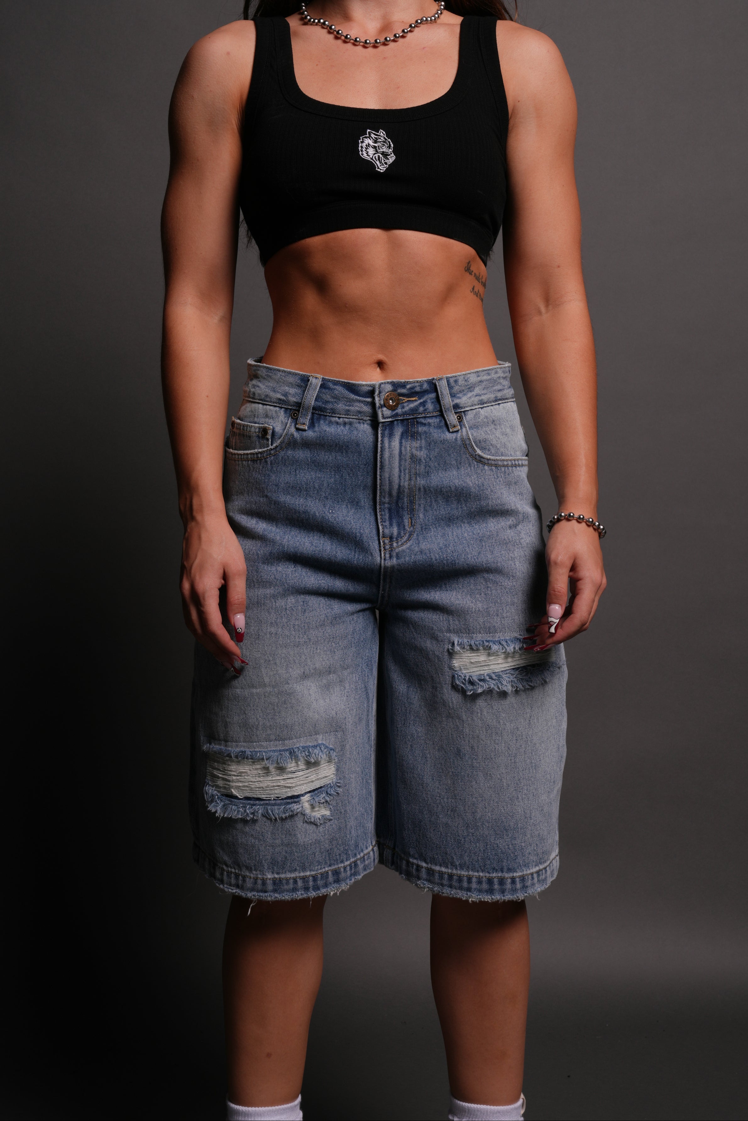 Wolf Chopper Seline Denim Shorts in Light Wash