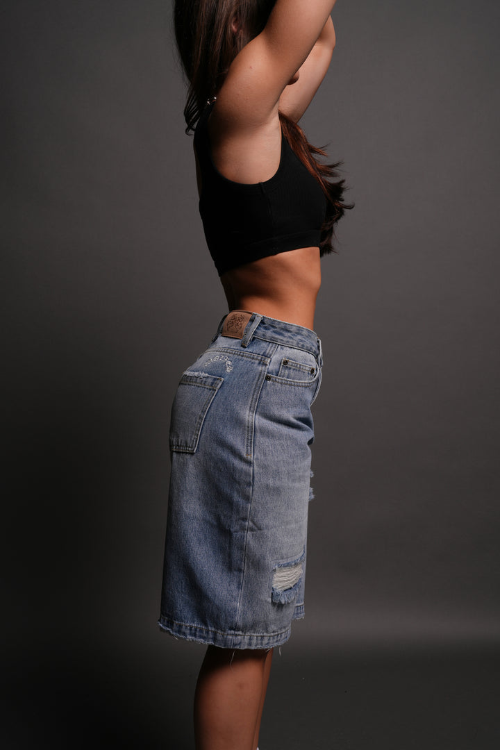Wolf Chopper Seline Denim Shorts in Light Wash
