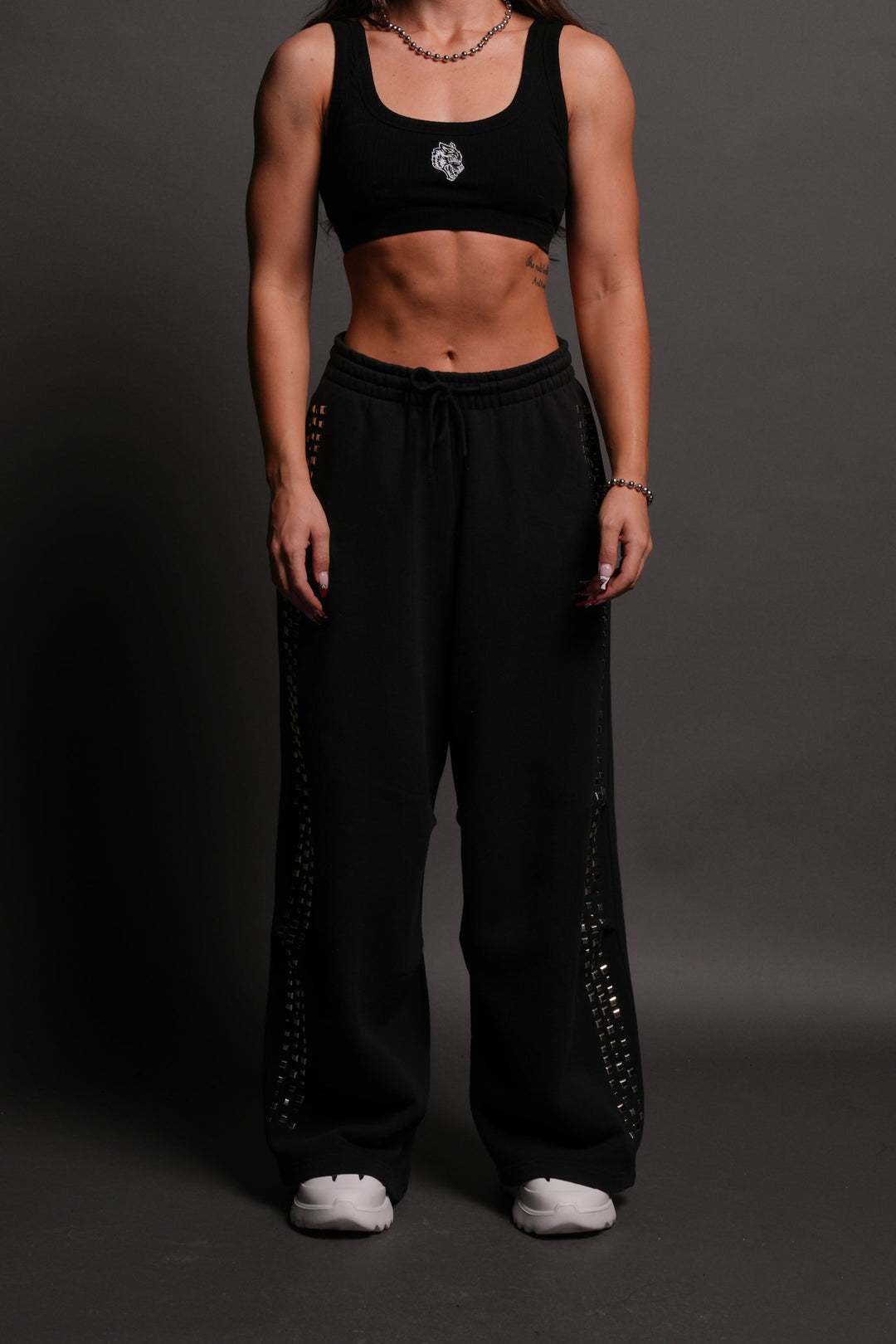 Dual Stud Mia Sweat Pants in Black