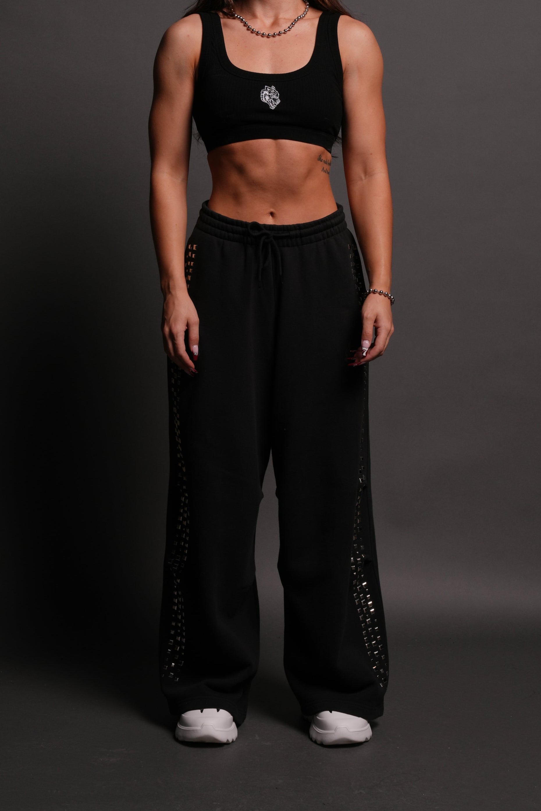 Dual Stud Mia Sweat Pants in Black