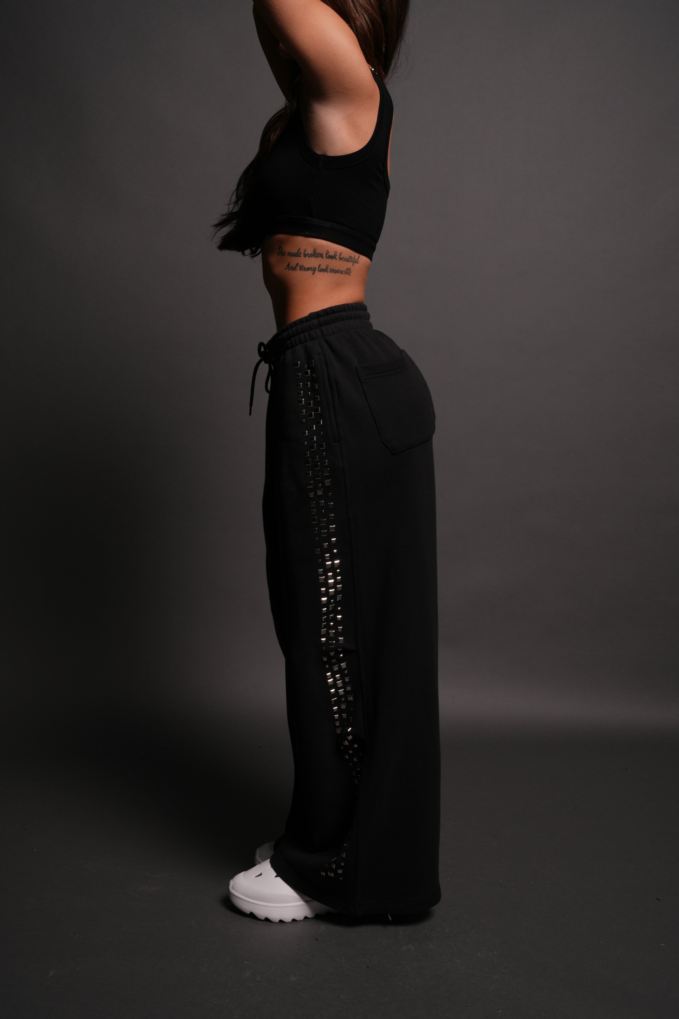 Dual Stud Mia Sweat Pants in Black