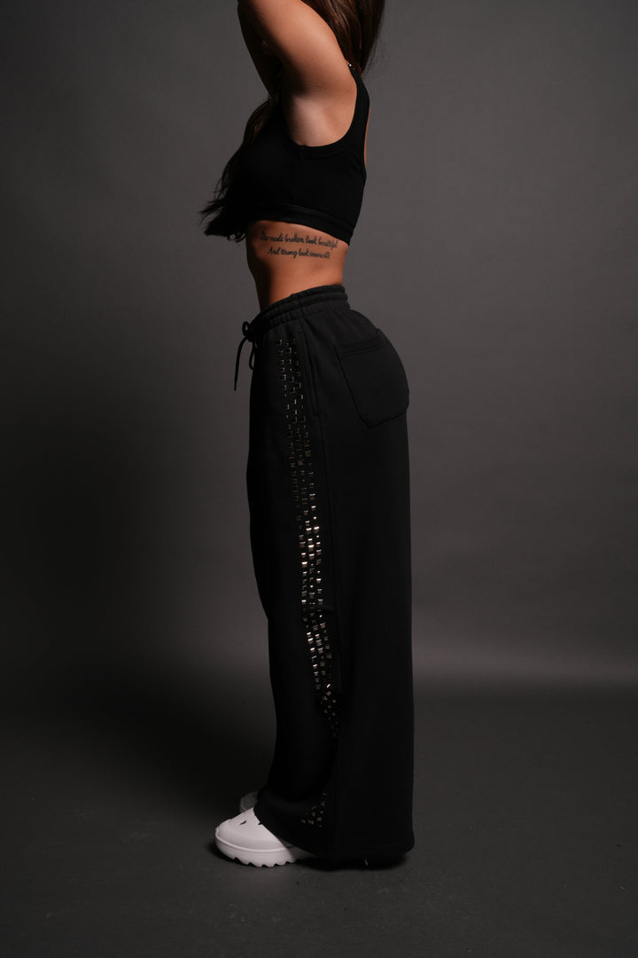 Dual Stud Mia Sweat Pants in Black