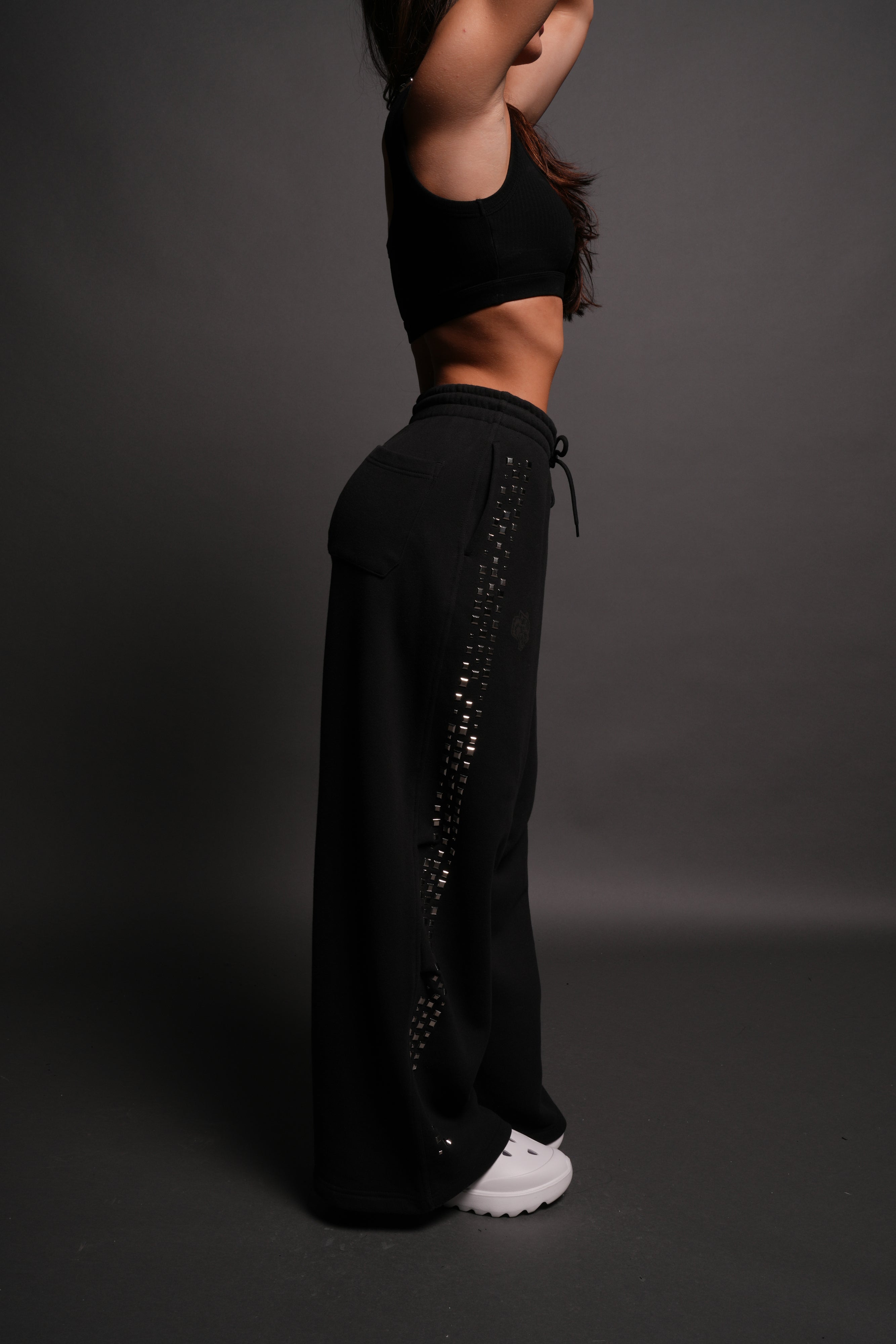 Dual Stud Mia Sweat Pants in Black