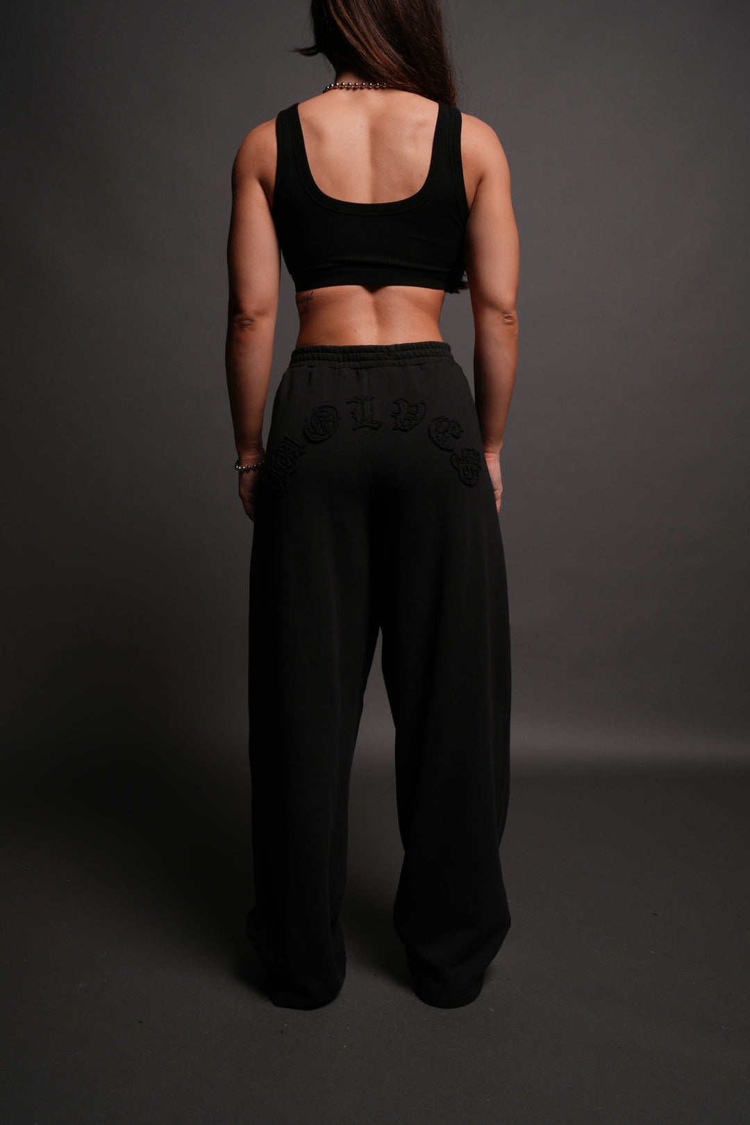 Chopper Appliqué "Yara" Pleated Sweat Pants V2 in Black