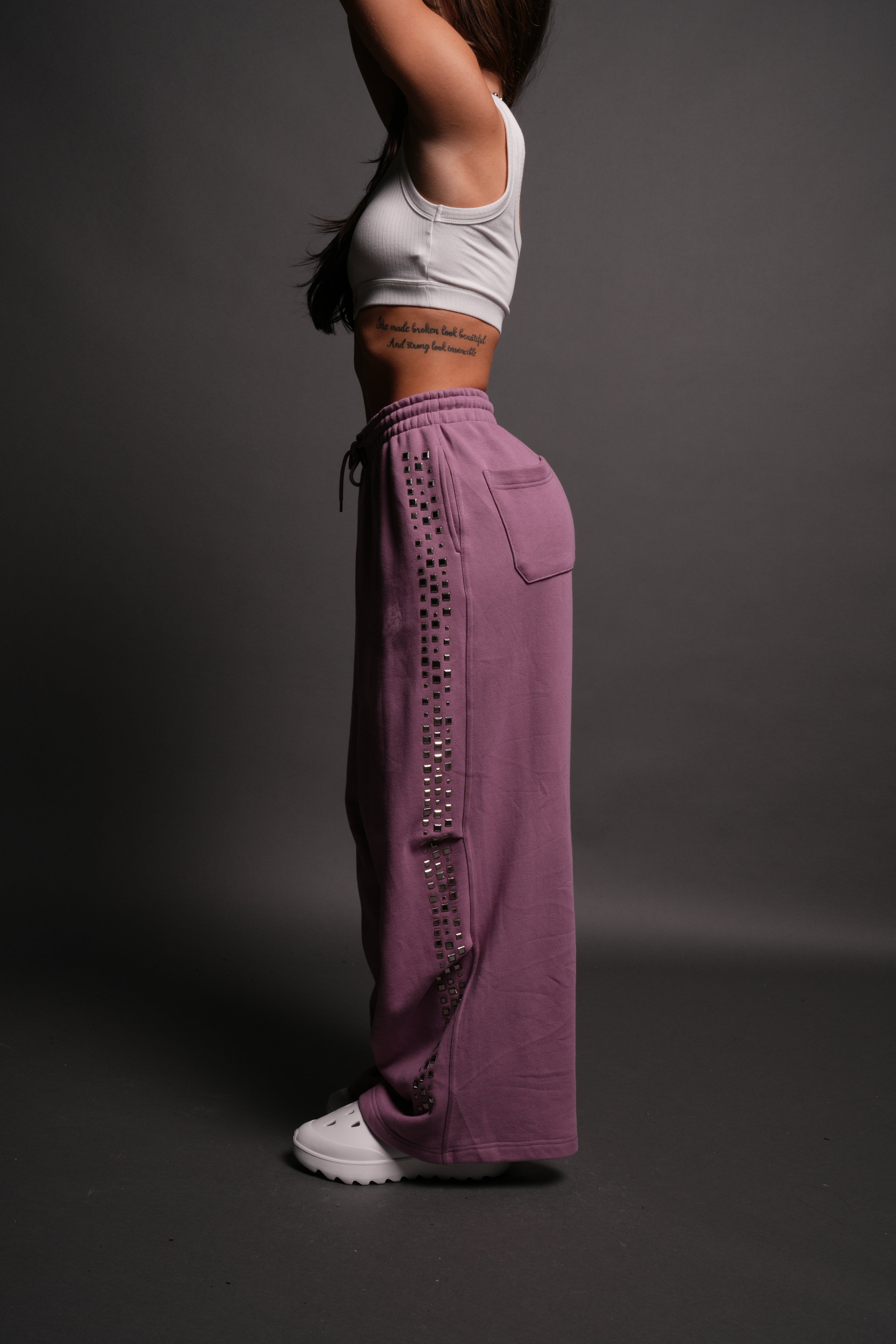 Dual Stud Mia Sweat Pants in Pink Smoke