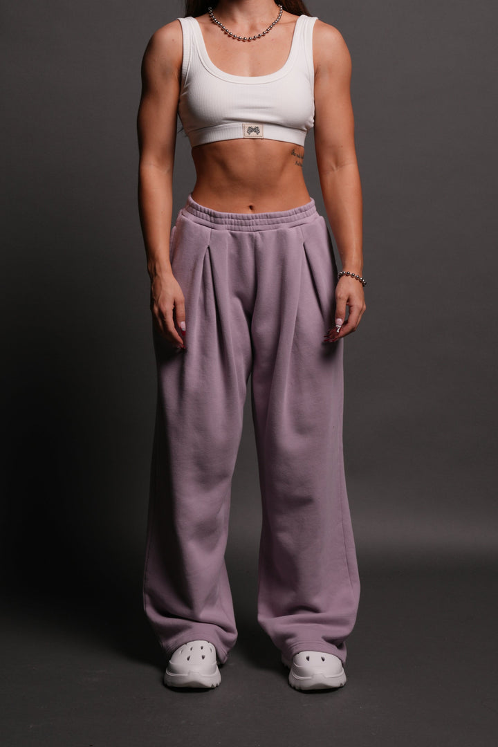 Chopper Appliqué "Yara" Pleated Sweat Pants V2 in Purple Smoke