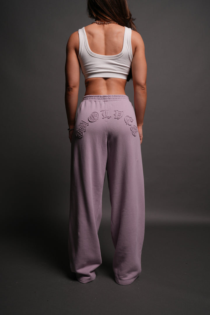 Chopper Appliqué "Yara" Pleated Sweat Pants V2 in Purple Smoke