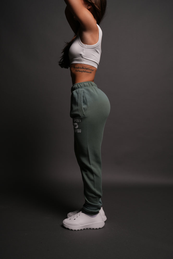 Wolves Forever She Post Lounge Sweats in Hunter Green Driftwash
