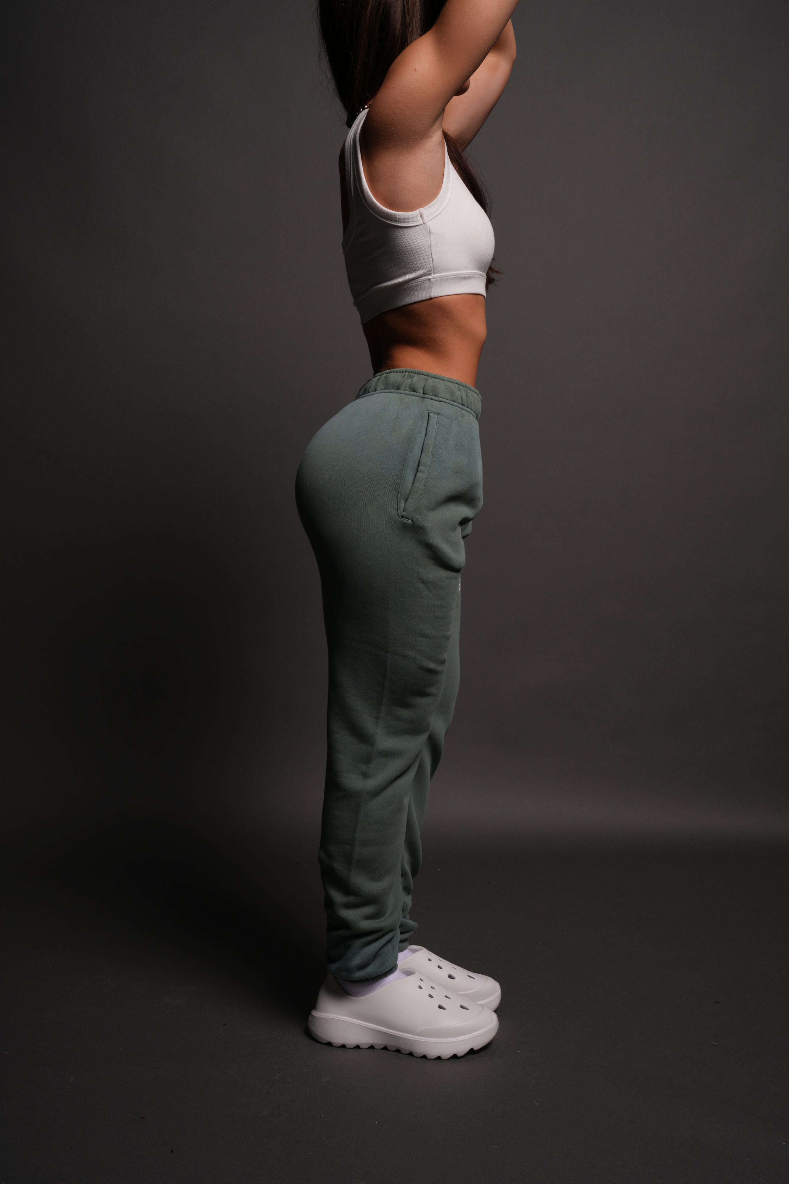 Wolves Forever She Post Lounge Sweats in Hunter Green Driftwash