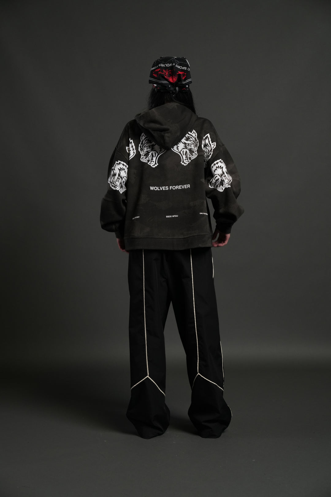 Wolves Have Your Back Unisex "Box Cut" Pierce Hoodie in Black Vintage Woodland Camo