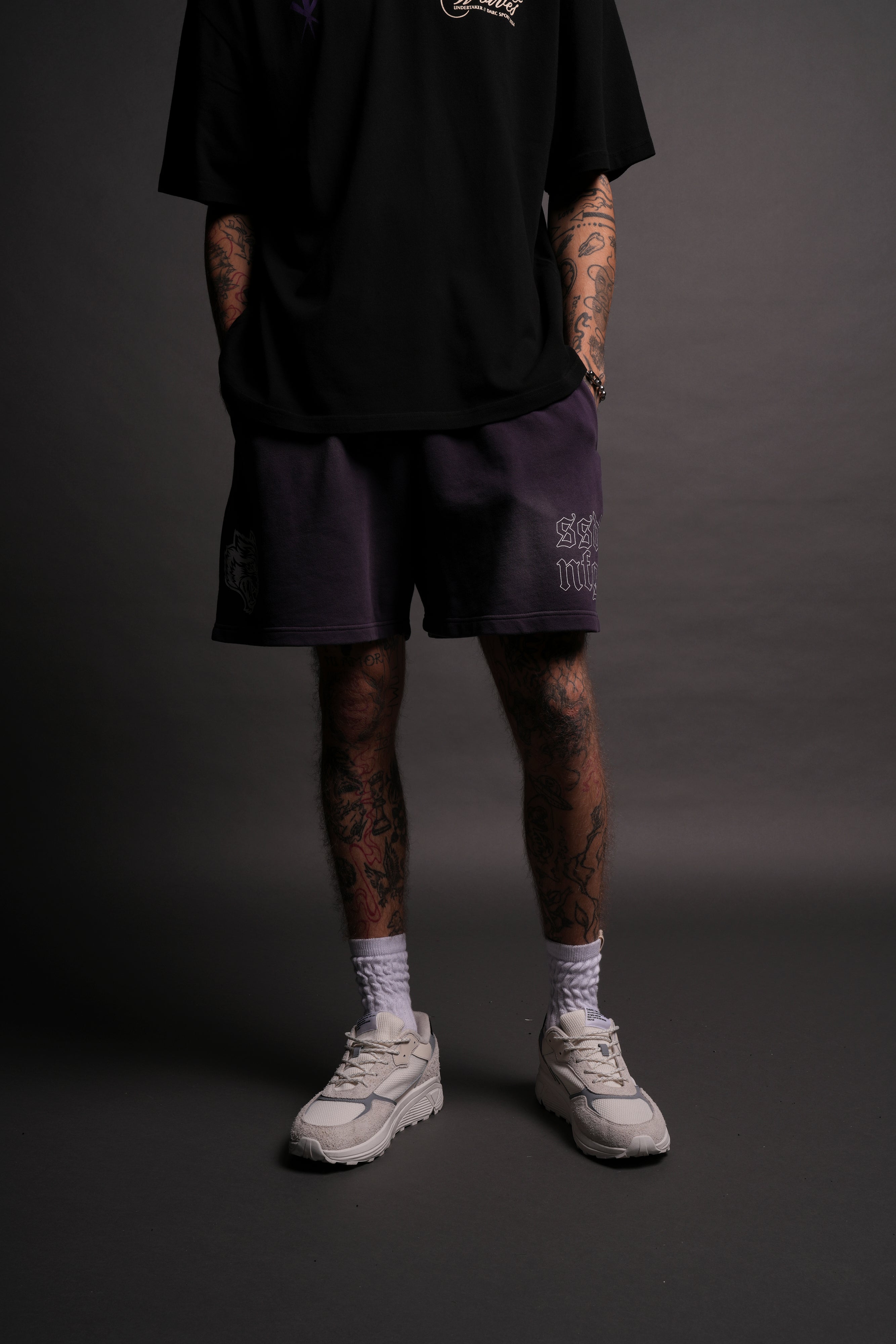 For Us Oversized Post Lounge Sweat Shorts in Phantom Purple Sun Fade