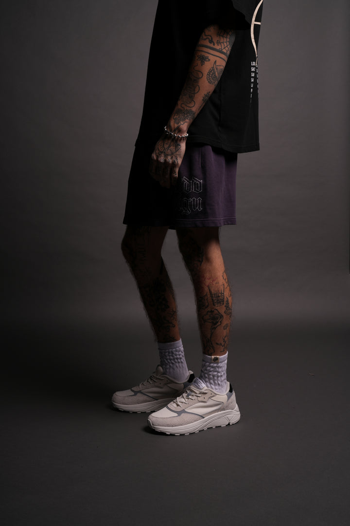 For Us Oversized Post Lounge Sweat Shorts in Phantom Purple Sun Fade