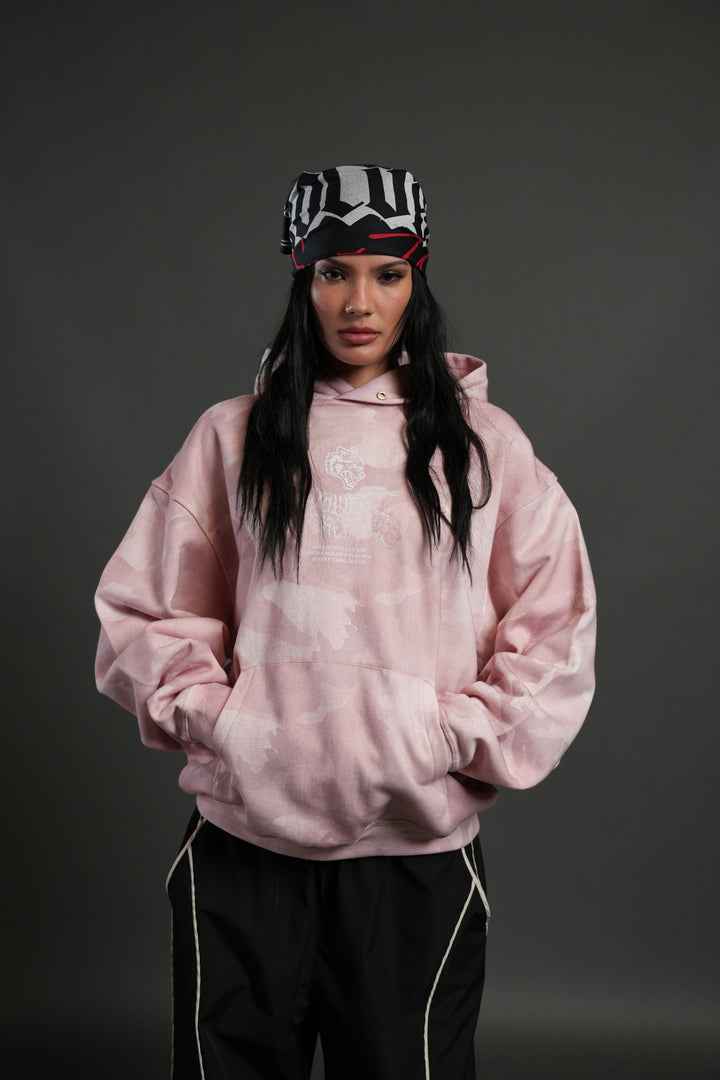 Drip Hesh WLVS FRVR Unisex "Pierce" Hoodie in Blush Vintage Woodland Camo