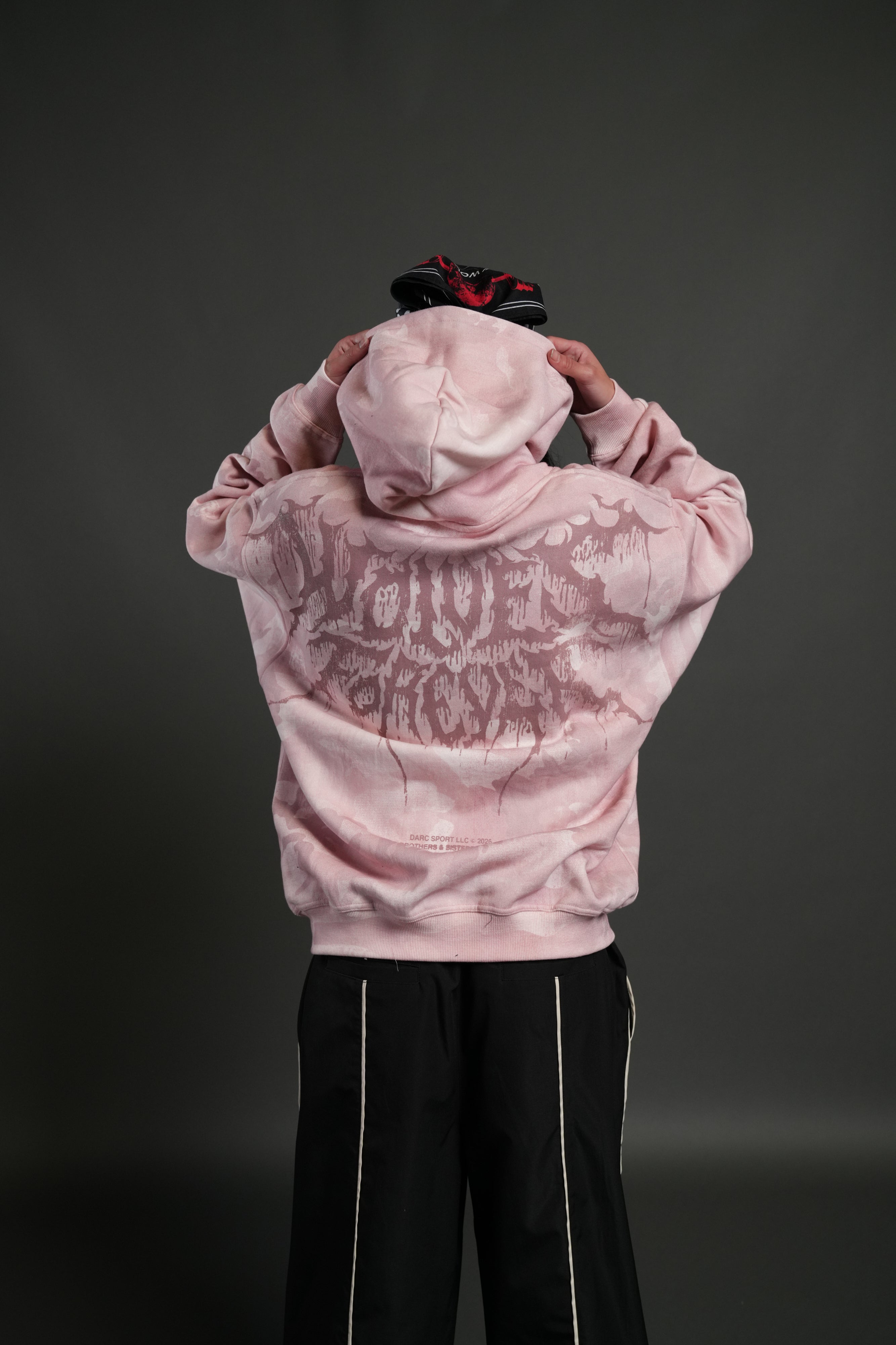 Drip Hesh WLVS FRVR Unisex "Pierce" Hoodie in Blush Vintage Woodland Camo