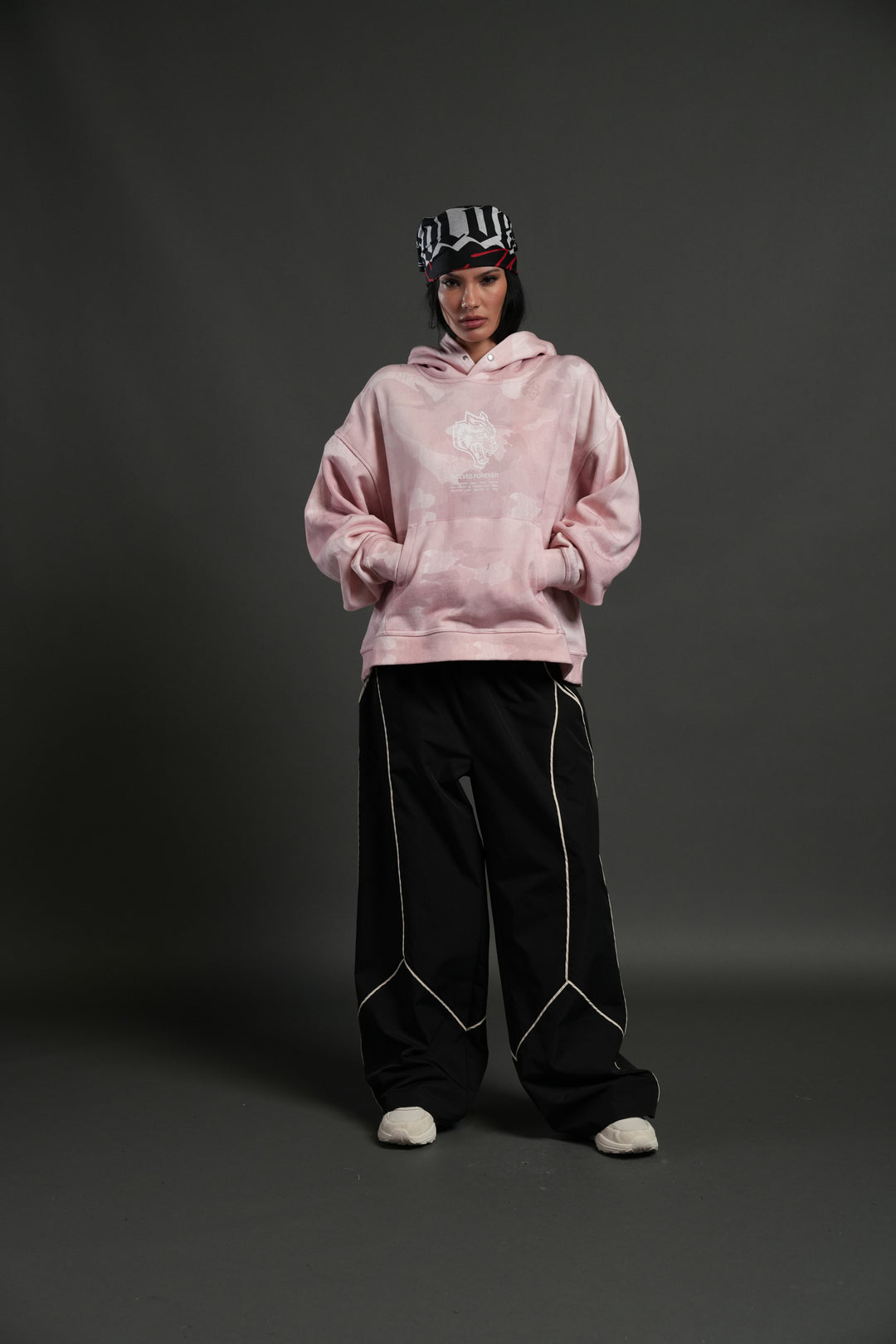 Wolves Have Your Back Unisex "Box Cut" Pierce Hoodie in Blush Vintage Woodland Camo