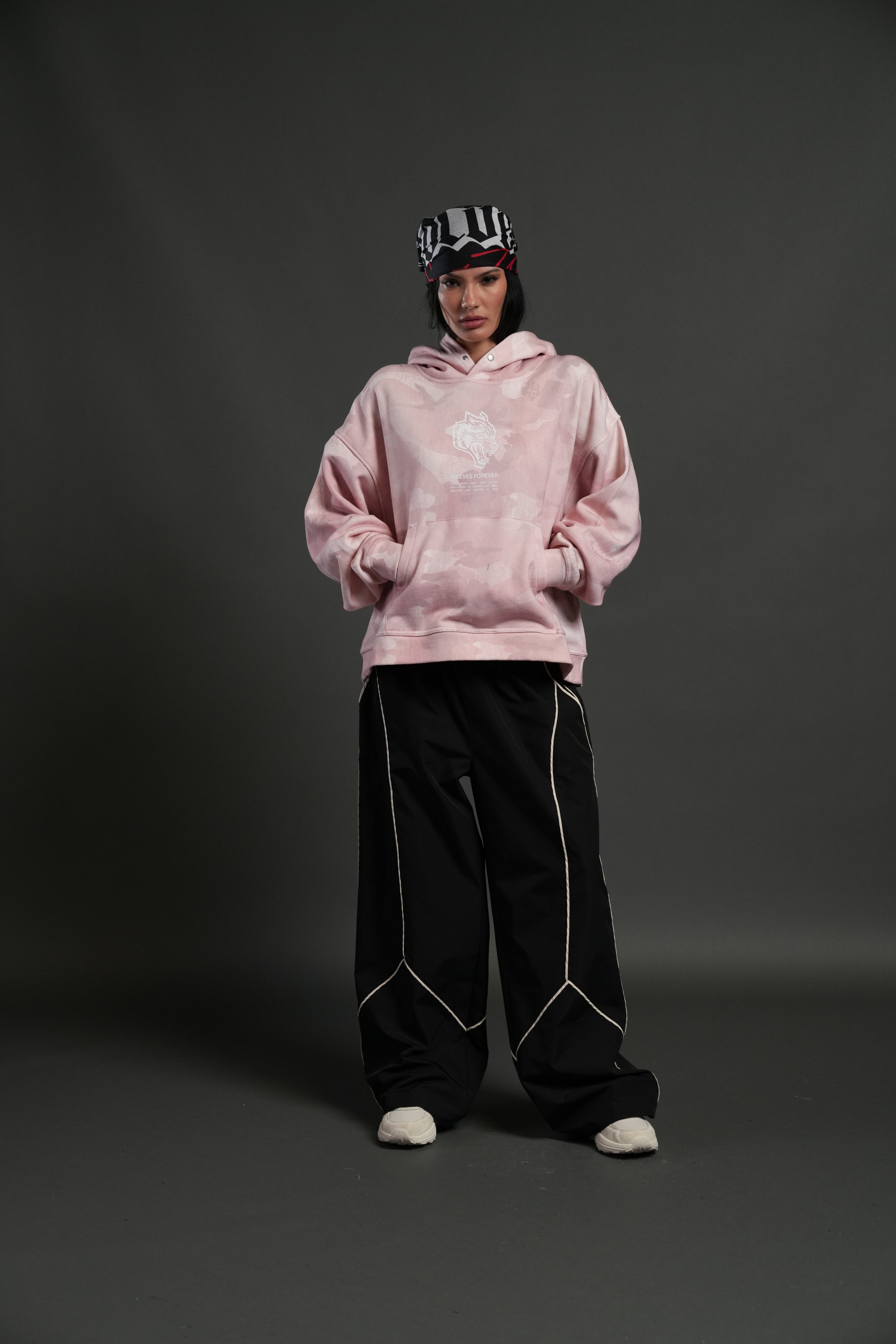 Wolves Have Your Back Unisex "Box Cut" Pierce Hoodie in Blush Vintage Woodland Camo