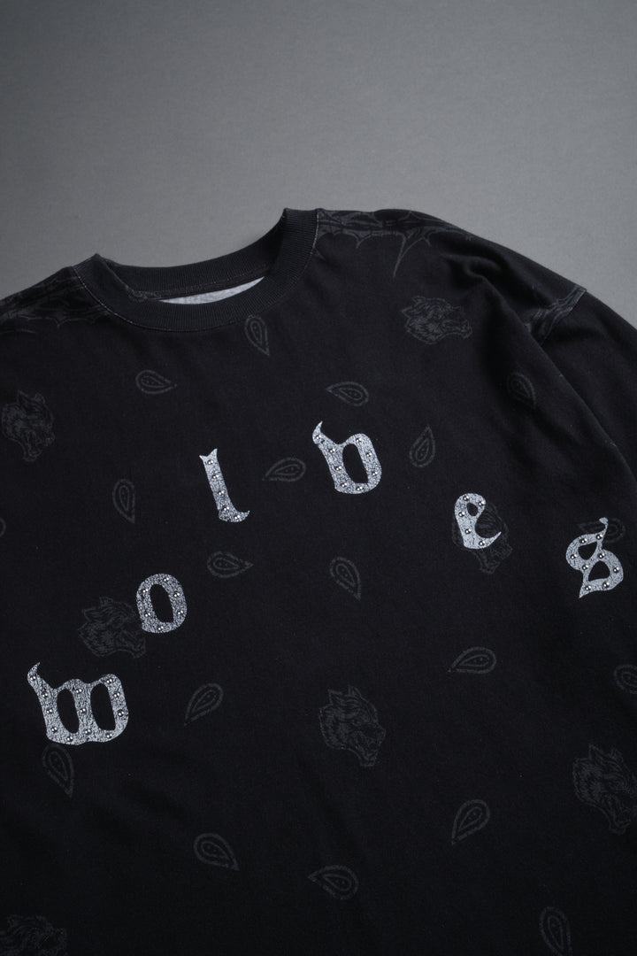 Studded Wolves Pyramid Premium Oversized Tee in Black Thorn Paisley