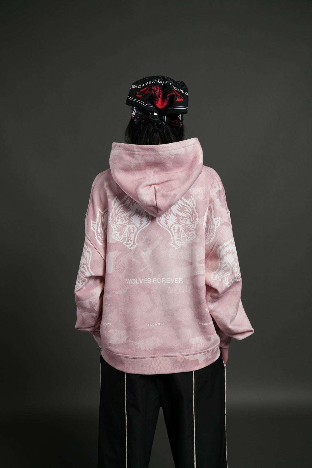 Wolves Have Your Back Unisex "Box Cut" Pierce Hoodie in Blush Vintage Woodland Camo