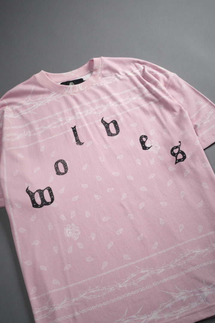 Studded Wolves Pyramid Premium Oversized Tee in Blush Pink Thorn Paisley