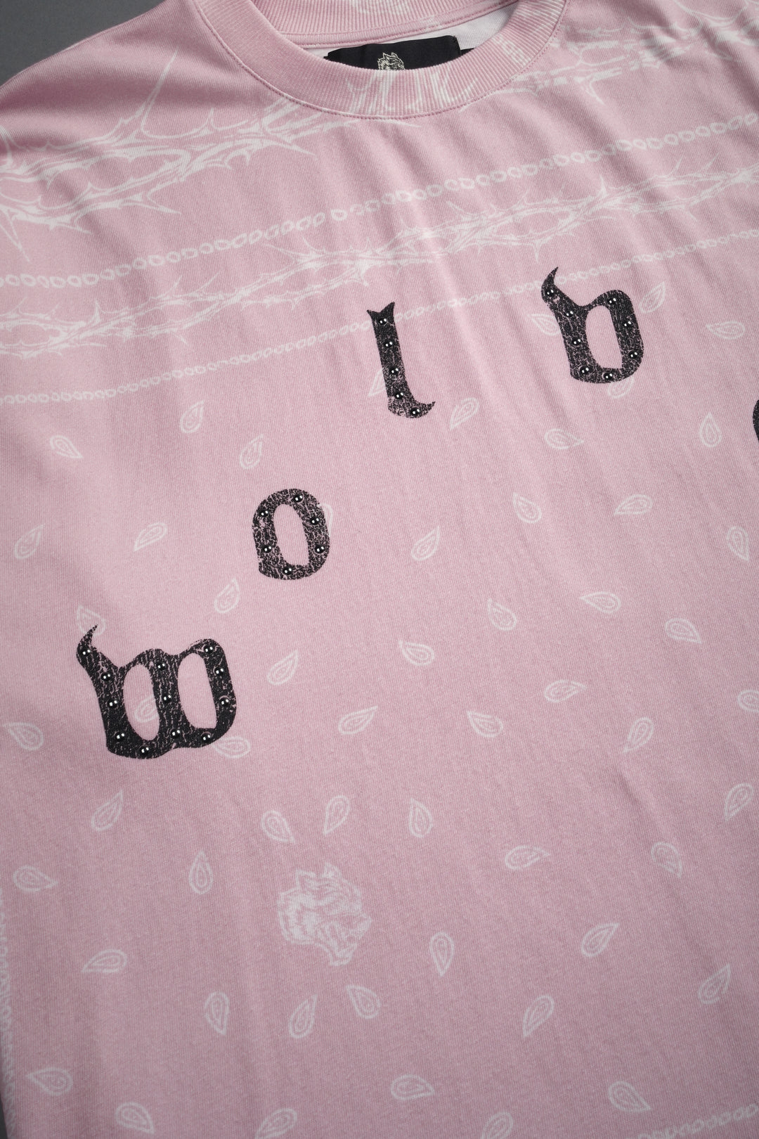 Studded Wolves Pyramid Premium Oversized Tee in Blush Pink Thorn Paisley