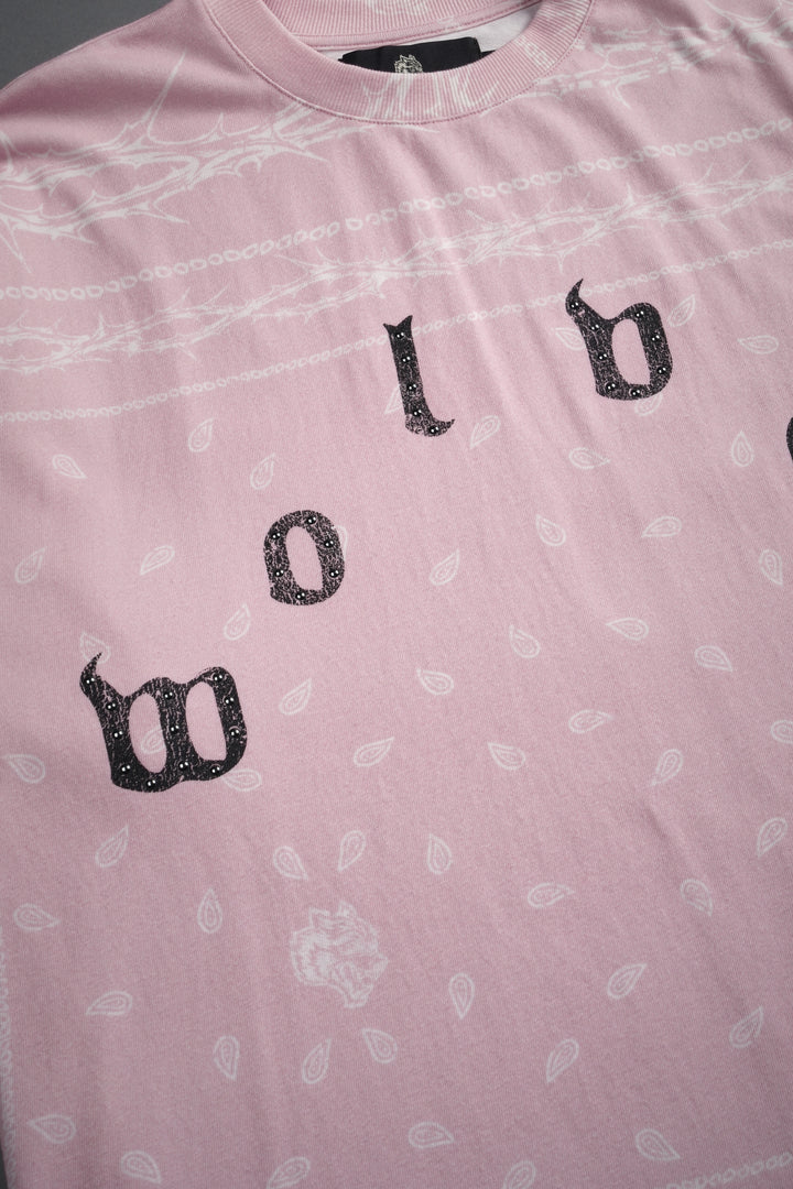 Studded Wolves Pyramid Premium Oversized Tee in Blush Pink Thorn Paisley