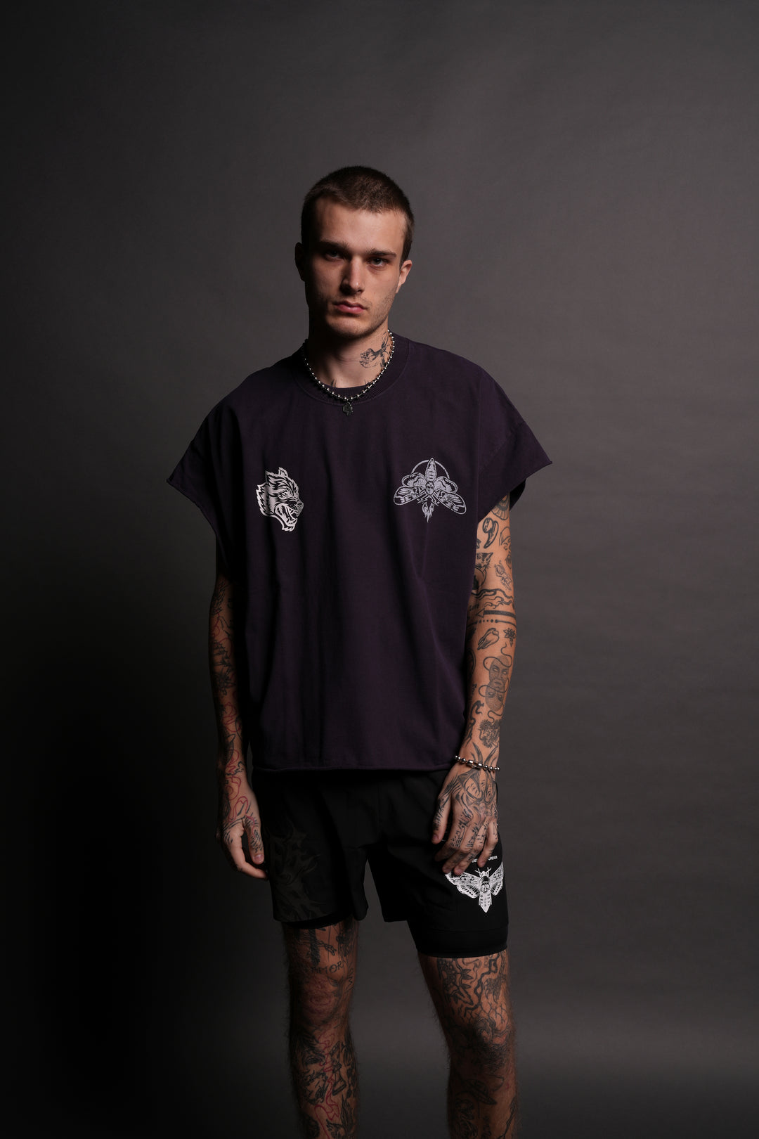 Moth Forever "Grunge" Cut Off Tee in Phantom Purple