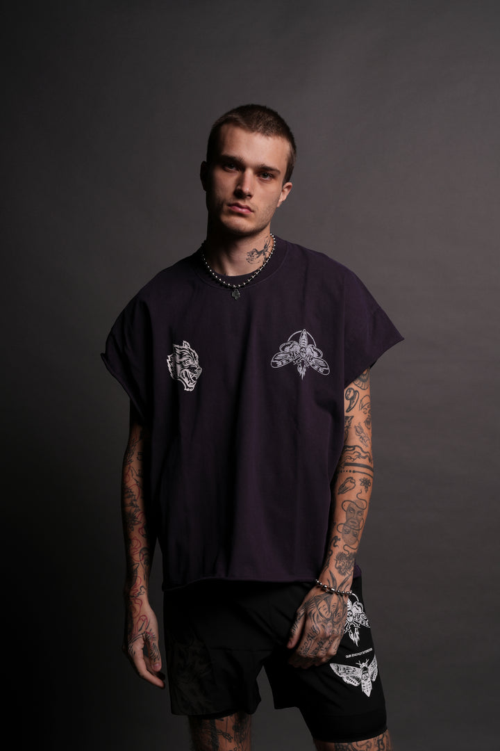 Moth Forever "Grunge" Cut Off Tee in Phantom Purple