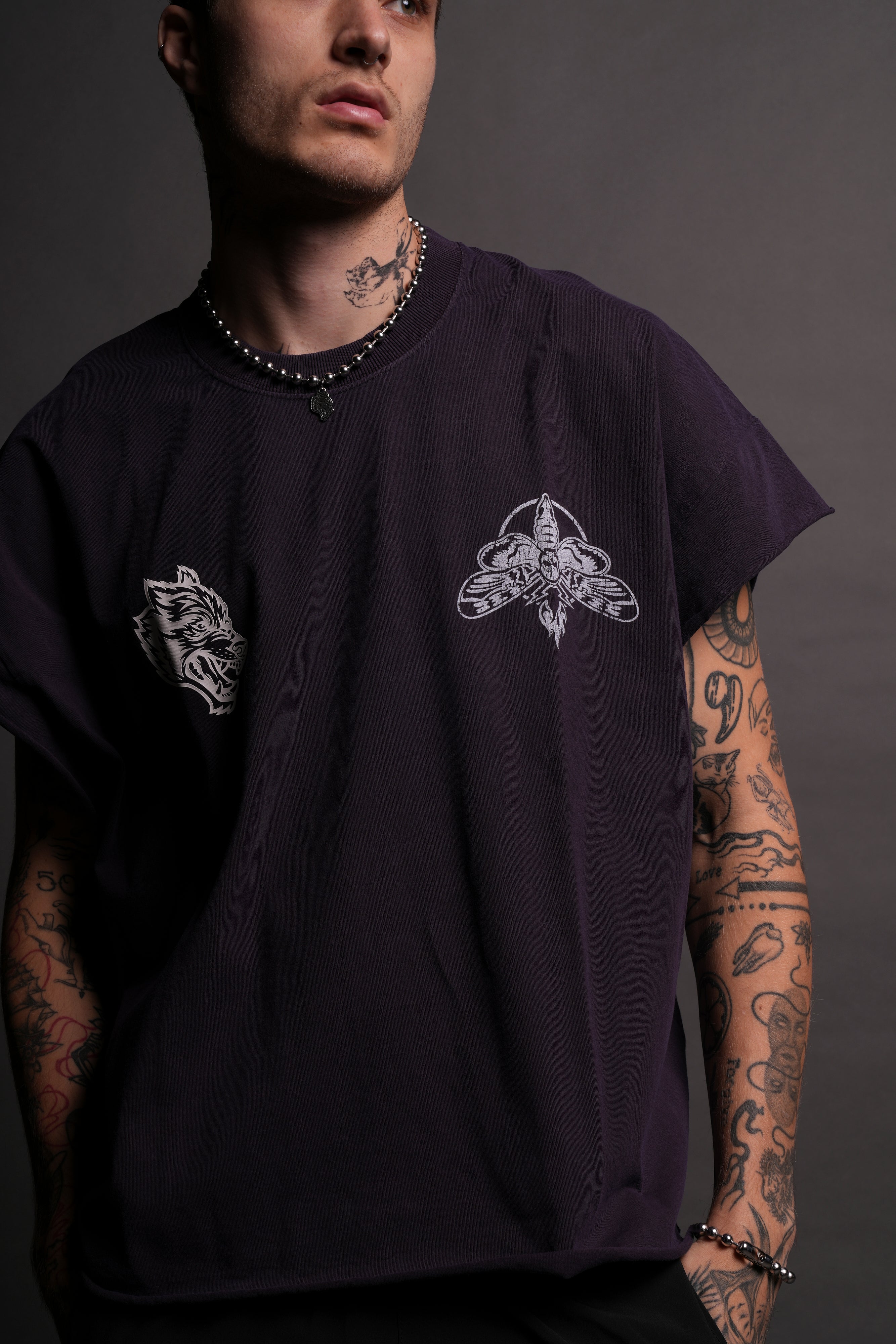 Moth Forever "Grunge" Cut Off Tee in Phantom Purple