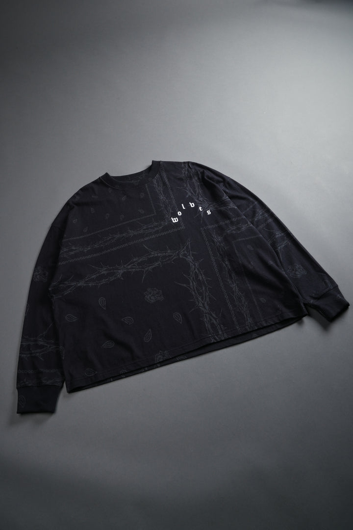 Wolves Pyramid Grunge "Box Cut" L/S Tee in Black Thorn Paisley