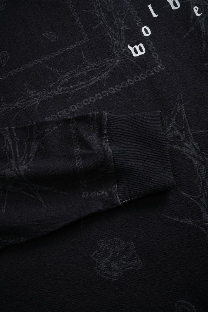 Wolves Pyramid Grunge "Box Cut" L/S Tee in Black Thorn Paisley