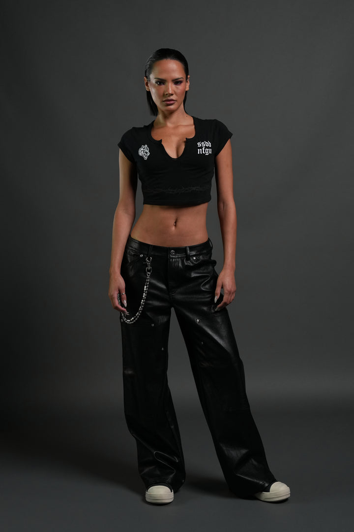 SSDDNFGU Thorns "Josie" Crop Baby Tee in Black