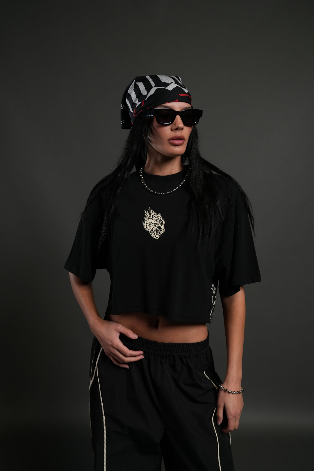 Faded Paisley Premium Oversized Cropped Tee in Black