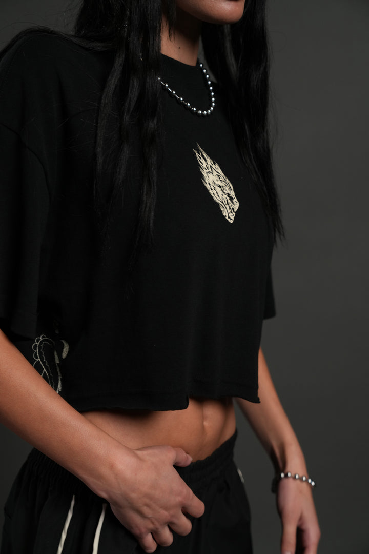 Faded Paisley Premium Oversized Cropped Tee in Black