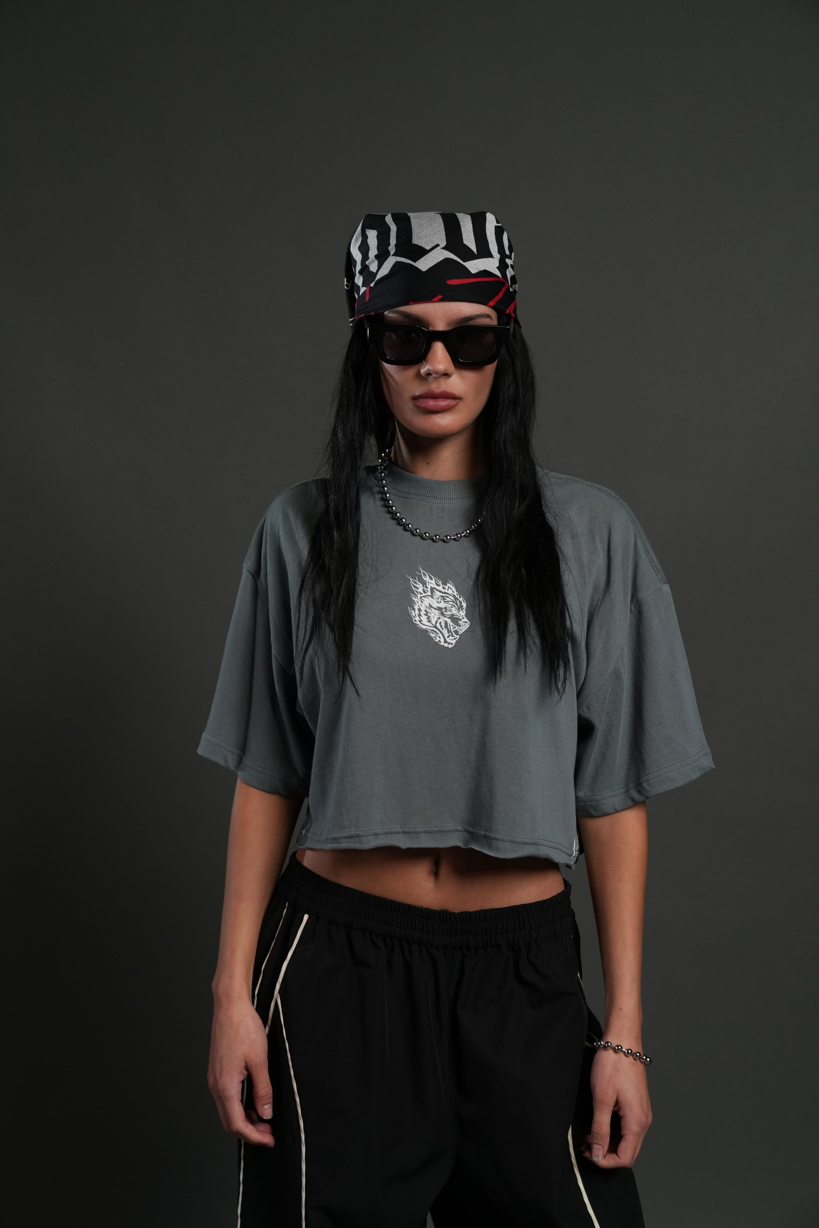 Faded Paisley Premium Oversized Cropped Tee in Greek Stone