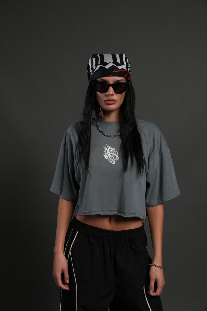 Faded Paisley Premium Oversized Cropped Tee in Greek Stone