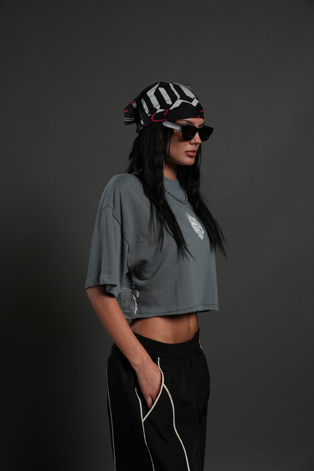 Faded Paisley Premium Oversized Cropped Tee in Greek Stone