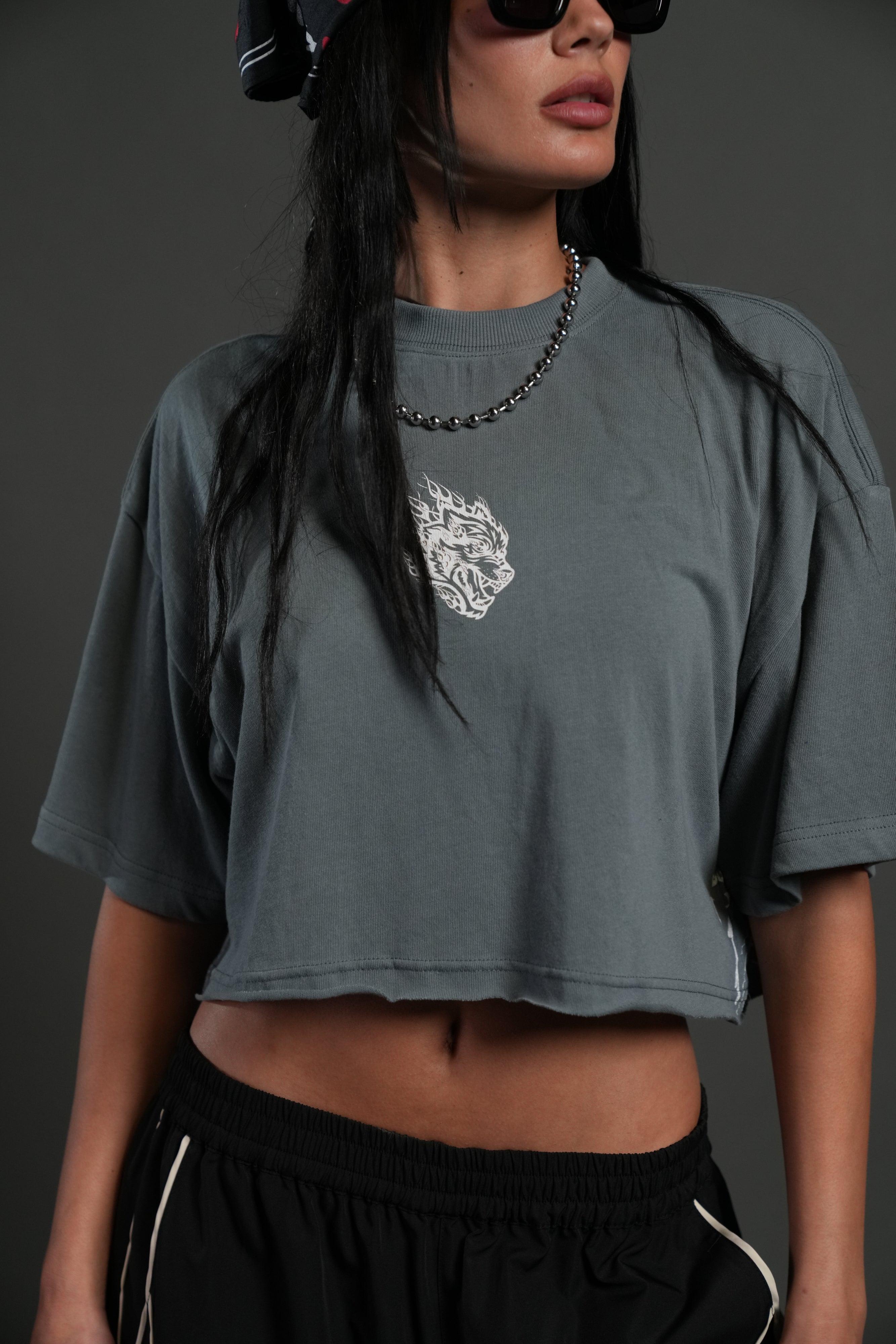 Faded Paisley Premium Oversized Cropped Tee in Greek Stone
