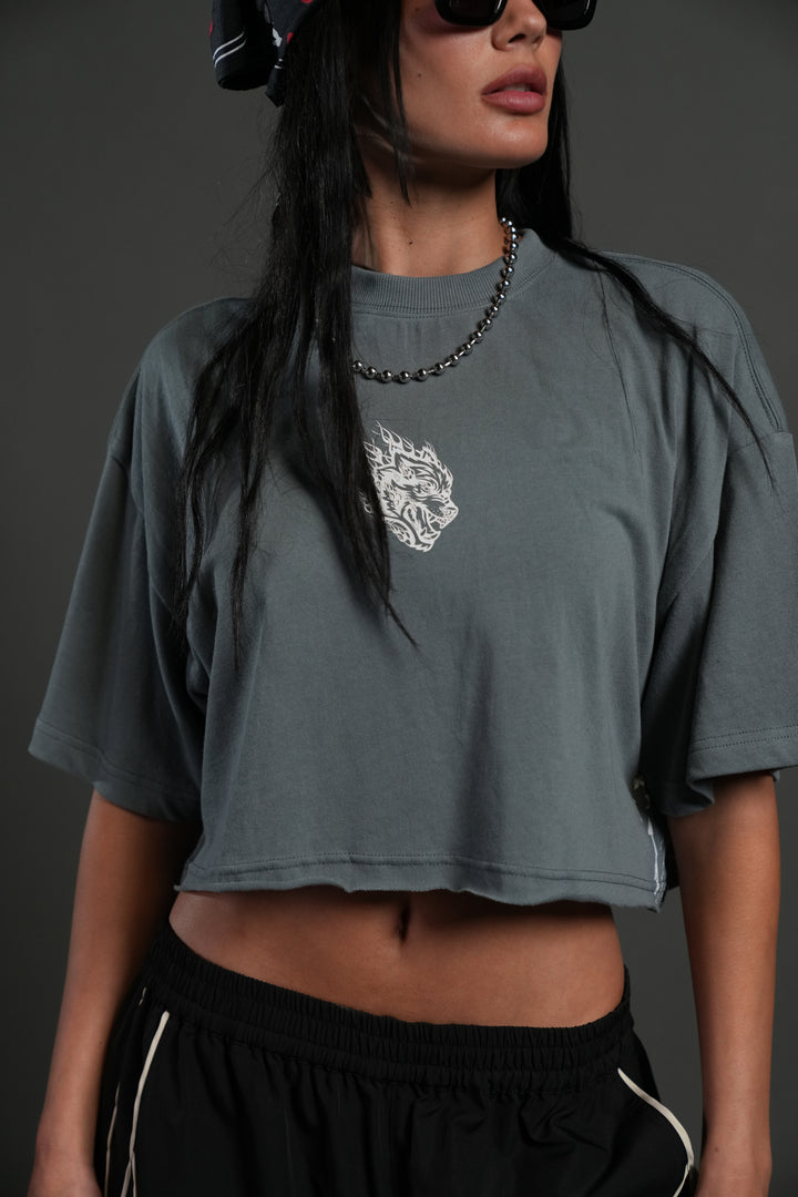 Faded Paisley Premium Oversized Cropped Tee in Greek Stone