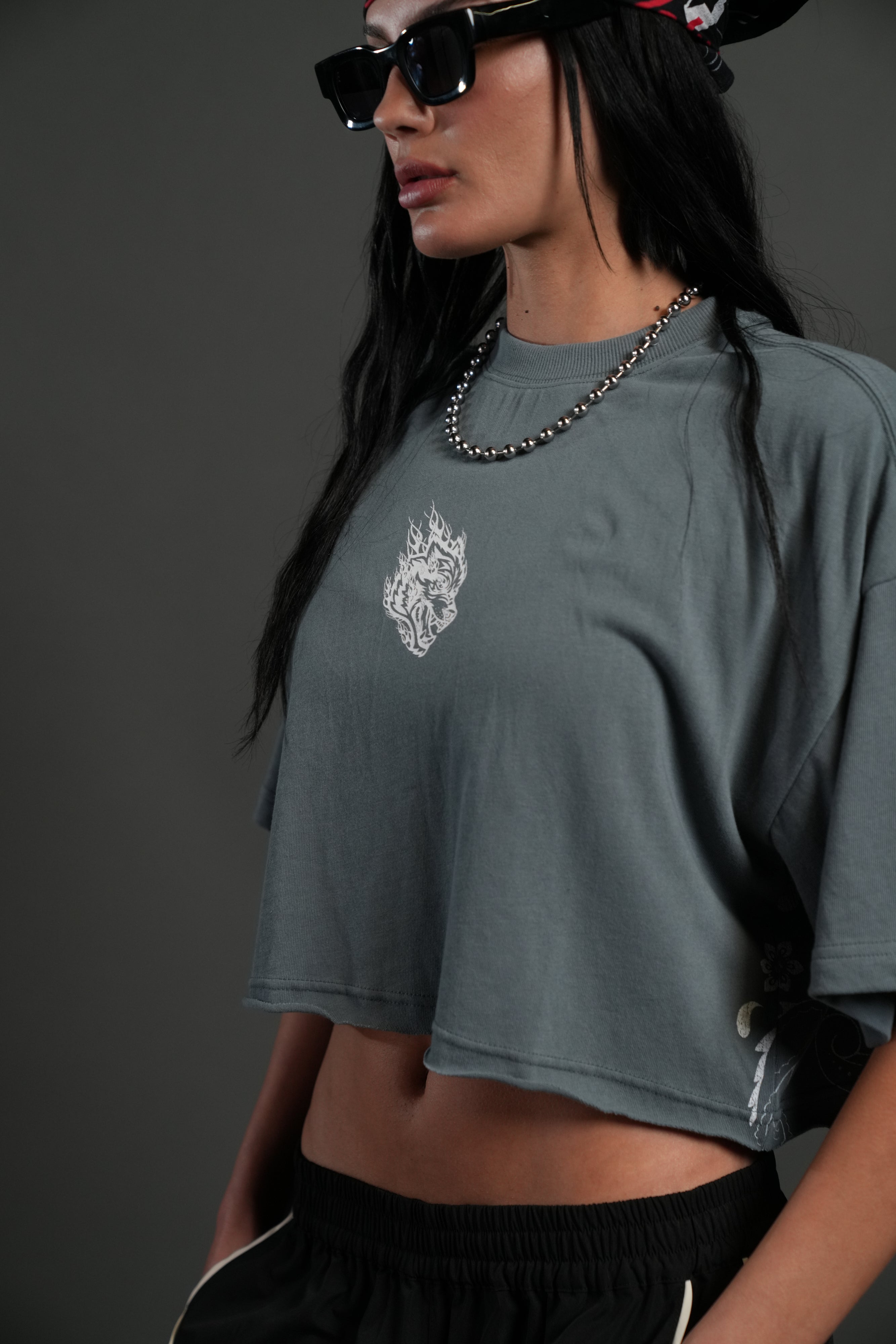 Faded Paisley Premium Oversized Cropped Tee in Greek Stone
