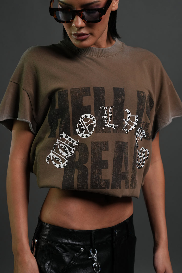 Hell is Real "Premium" Cap Sleeve Tee in Desert Dust