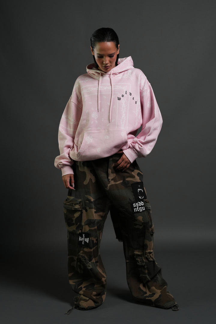 Wolves Pyramid "Bishop" Hoodie in Blush Pink Thorn Paisley